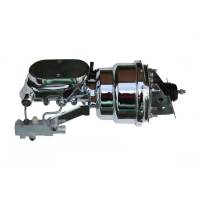 Leed Master Cylinder and Booster - 1-1/8" Bore - Dual Integral Reservoir - 7" OD - Dual Diaphragm - Steel - Chrome - GM A-Body/F-Body