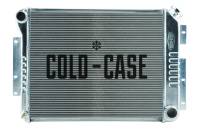 Cold-Case Aluminum Radiator - 28.8" W x 18.5" H x 3" D - Driver Side Inlet - Passenger Side Outlet - Polished - Manual - Small Block Chevy - GM F-Body 1967-69