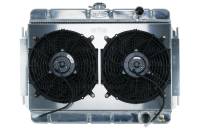 Cold-Case Aluminum Radiator and Fan - 27.75" W x 20.125" H x 3" D - Passenger Side Inlet - Passenger Side Outlet - Polished - Manual - GM A-Body 1964-65