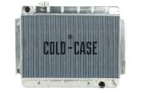 Cold-Case Aluminum Radiator - 27.75" W x 20.5" H x 3" H x 3" D - Driver Side Inlet - Passenger Side Outlet - Polished - Automatic - GM A-Body 1966-67