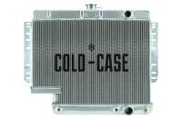 Cold-Case Aluminum Radiator - 28.75" W x 23" H x 3" D - Passenger Side Inlet - Passenger Side Outlet - Polished - 500 Steering Box Cutout - GM B-Body 1961-65