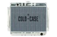 Cold-Case Aluminum Radiator - 22.35" W x 20.7" H x 3" D - Driver Side Inlet - Passenger Side Outlet - Polished - Manual - GM X-Body 1962-67