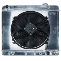 Cold-Case Aluminum Radiator and Fan - 24.5" W x 22.5" H x 3" D - Driver Side Inlet - Passenger Side Outlet - Polished - Automatic - GM Fullsize Truck 1963-66