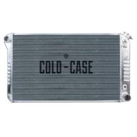 Cold-Case Aluminum Radiator - 34.15" W x 18.6" H x 3" D - Driver Side Inlet - Passenger Side Outlet - Polished - Automatic - GM Fullsize Truck 1977-87