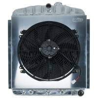 Cold-Case Aluminum Radiator and Fan - 22.6" W x 27" H x 3" D - Center Inlet - Passenger Side Outlet - Polished - Chevy Truck 1947-54