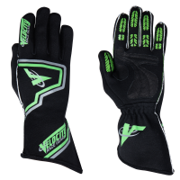 Safety Equipment - Racing Gloves - Velocity Race Gear - Velocity Fusion Glove - Black/Fluo Green/Silver - Small