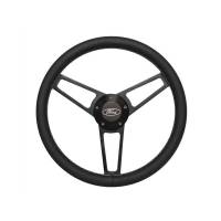 Grant Products - Grant Billet Series Steering Wheel - 14-3/4" Diameter - 3 Spoke - Black Leather Grip - Ford Oval Logo - Billet Aluminum - Black Anodized