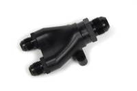 Air & Fuel System - Peterson Fluid Systems - Peterson Y Block - 8 AN Male Inlet - Dual 6 AN Male Outlets - Aluminum - Black Anodized