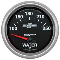 Auto Meter Sport-Comp II Water Temperature Gauge - 100-250 Degree F - Mechanical - Analog - Full Sweep - 2-5/8" Diameter - Black Face