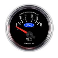 Auto Meter Voltmeter - Electric - Analog - Short Sweep - 2-1/16" Diameter - Ford Logo - Black Face