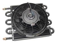 Derale Fluid Cooler and Fan - Tube Type - 6 AN Male Inlet/Outlet - Aluminum/Copper - Black Powder Coat - Automatic Transmission