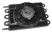 Derale Fluid Cooler and Fan - Tube Type - 6 AN Male Inlet/Outlet - Aluminum/Copper - Black Powder Coat - Universal