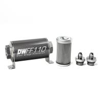 DeatschWerks Fuel Filter - 10 Micron - Stainless Element - 6 AN Male Inlet - 6 AN Male Outlet - 110 mm Long - Aluminum - Titanium