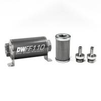 DeatschWerks Fuel Filter - 100 Micron - Stainless Element - 3/8" Male Hose Barb Inlet - 3/8" Male Hose Barb Outlet - 110 mm Long - Titanium
