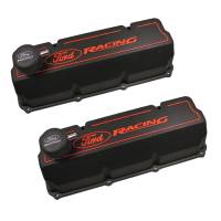 Ford Racing Tall Valve Cover - Baffled - Breather Hole - Oil Fill Cap - Ford Racing Logo - Aluminum - Black - Small Block Ford - (Pair)