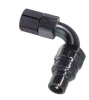 Jiffy-tite Quick Disconnect Fitting - 3000 Series - 90 Degree - 8 AN Female to Valve Male Quick Disconnect - Aluminum - Black