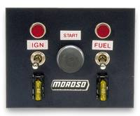 Moroso Dash Mount Switch Panel - 4 x 5" - 2 Toggles/1 Momentary Button - Indicator Lights - Aluminum - Black