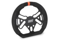 MPI Steering Wheel - 4 Spoke - 5-Bolt - Black Suede Grip - Orange Stripe - Aluminum - Black