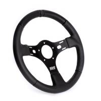 MPI Steering Wheel - 3-Spoke - 5-Bolt - Black Rubberized Grip - Aluminum - Black -