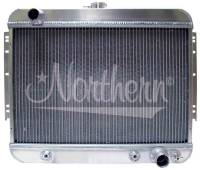 Northern Muscle Car Downflow Radiator - 24" W x 20-1/4" H x 3-1/4" D - Driver Side Inlet - Passenger Side Outlet - Trans Cooler - Aluminum