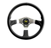 OMP ASSO Steering Wheel - 350 mm Diameter - 3 Spoke - Leather Grip - Aluminum - Black