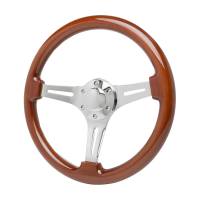 Racing Power Steering Wheel - 3 Spoke - Smooth Grip - Wood Grip - Stainless - Polished