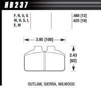 Brake Pad Sets - Circle Track - Wilwood Dynalite Bridge Bolt Pads (7212) - Hawk Performance - Hawk Performance Black Compound Brake Pads Low-Intermediate Torque Low Temperature Dynalite Bridge bolt Style Caliper - Set of 4