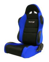 ProCar Sportsman Racing Seat - Left Side - Black Velour Inside - Blue Velour Wings and Bolsters