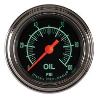 Classic Instruments - Classic Instruments G/Stock Oil Pressure Gauge - 0-100 psi - Full Sweep - 2-1/8 in Diameter - Low Step Stainless Bezel - Black Face
