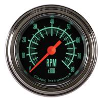 Classic Instruments G/Stock Tachometer - 8000 RPM - 2-1/8 in Diameter - Low Step Stainless Bezel - Black Face