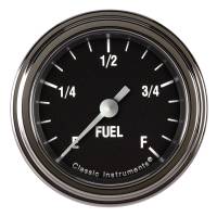 Gauges & Data Acquisition - Individual Gauges - Classic Instruments - Classic Instruments Hot Rod Fuel Level Gauge - Programmable ohm - Full Sweep - 2-1/8 in Diameter - Low Step Stainless Bezel - Black Face