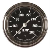 Classic Instruments Hot Rod Water Temp Gauge - 140-280 Degree F - Full Sweep - 2-1/8 in Diameter - Low Step Stainless Bezel - Black Face