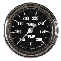 Classic Instruments Hot Rod Transmission Temp Gauge - 140-280 Degree F - Full Sweep - 2-1/8 in Diameter - Low Step Stainless Bezel - Black Face