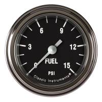 Classic Instruments Hot Rod Fuel Pressure Gauge - 0-15 psi - Full Sweep - 2-1/8 in Diameter - Low Step Stainless Bezel - Black Face