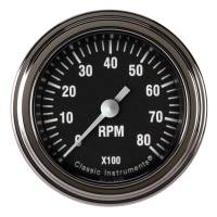 Classic Instruments Hot Rod Tachometer - 0-8000 RPM - Full Sweep - 2-1/8 in Diameter - Low Step Stainless Bezel - Black Face