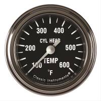 Gauges & Data Acquisition - Individual Gauges - Classic Instruments - Classic Instruments Hot Rod Cylinder Head Temp Gauge - 100-600 Degrees F - Full Sweep - 2-1/8 in Diameter -  Low Step Stainless Bezel - Black Face