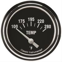 Classic Instruments Hot Rod Water Temp Gauge - 100-280 Degrees F - Short Sweep - 2-5/8 in Diameter - Low Step Stainless Bezel - Black Face