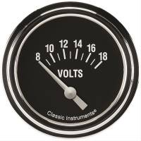Classic Instruments Hot Rod Voltmeter Gauge - 8-18 Volts - Short Sweep - 2-5/8 in Diameter - Low Step Stainless Bezel - Black Face