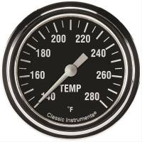 Classic Instruments Hot Rod Water Temp Gauge - 140-280 Degrees F - Full Sweep - 2-5/8 in Diameter - Low Step Stainless Bezel - Black Face
