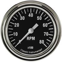 Classic Instruments Hot Rod Tachometer - 0-8000 RPM - Full Sweep - 2-5/8 in Diameter - Low Step Stainless Bezel - Black Face