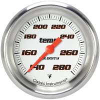 Classic Instruments Velocity Water Temp Gauge - 140-280 Degrees F - Full Sweep - 2-5/8 in Diameter - Aluminum Bezel - Flat Lens - White Face