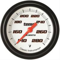 Classic Instruments Velocity Water Temp Gauge - 140-280 Degrees F - Full Sweep - 2-5/8 in Diameter - Black Bezel - Flat Lens - White Face