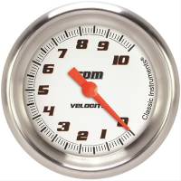 Classic Instruments Velocity Tachometer - 0-10000 RPM - Full Sweep - 2-5/8 in Diameter - Low Step Stainless Bezel - White Face