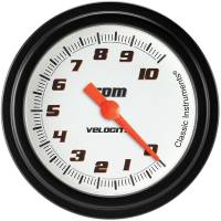 Classic Instruments Velocity Tachometer - 0-10000 RPM - Full Sweep - 2-5/8 in Diameter - Flat Black Bezel - White Face