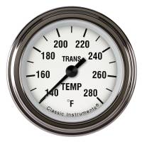 Classic Instruments White Hot Transmission Temp Gauge - 140-280 Degrees F - Full Sweep - 2-1/8 in Diameter - Low Step Stainless Bezel - White Face