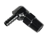 Hose Barb Fittings and Adapters - NPT to Hose Barb Adapters - Derale Performance - Derale 90 Degree 7/8-14 in NPT Male to 1/2 in Hose Barb Adapter - Black
