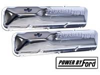 Scott Drake Stock Height Valve Cover - Chrome - Powered By Ford Text Logo - FE-Series (Pair)