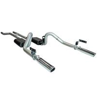 Flowmaster American Thunder Header-Back Exhaust System - 2-1/2 in Diameter - Dual Rear Exit - 3 in Polished Tip - Stainless - Ford Mustang 1967-70