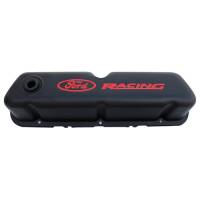Ford Racing Stock Height Valve Cover - Baffled - Breather Hole - Ford Racing Logo - Black Crinkle - Small Block Ford (Pair)