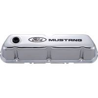 Ford Racing Tall Valve Cover - Baffled - Breather Hole - Ford Mustang Logo - Chrome - Small Block Ford (Pair)
